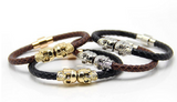Red Leather’n Gold Skull Bracelet