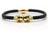Black Leather’n Gold Skull Bracelet