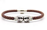 Brown Leather’n Silver Skull Bracelet