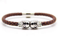 Brown Leather’n Silver Skull Bracelet