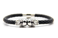 Black Leather’n Silver Skull Bracelet