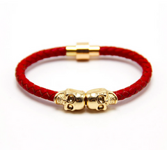 Red Leather’n Gold Skull Bracelet