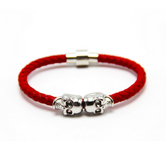 Red Leather’n Silver Skull Bracelet